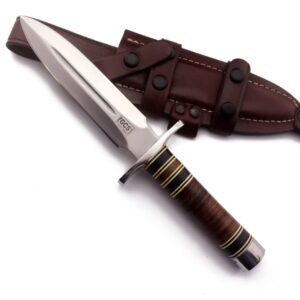 gcs handmade stacked leather handle d2 tool steel tactical hunting knife with leather sheath full tang blade designed for hunting & edc gcs 502