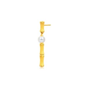 chow sang sang cultural blessing 999 24k solid gold bamboo style with pearl single drop earring for women 92672e