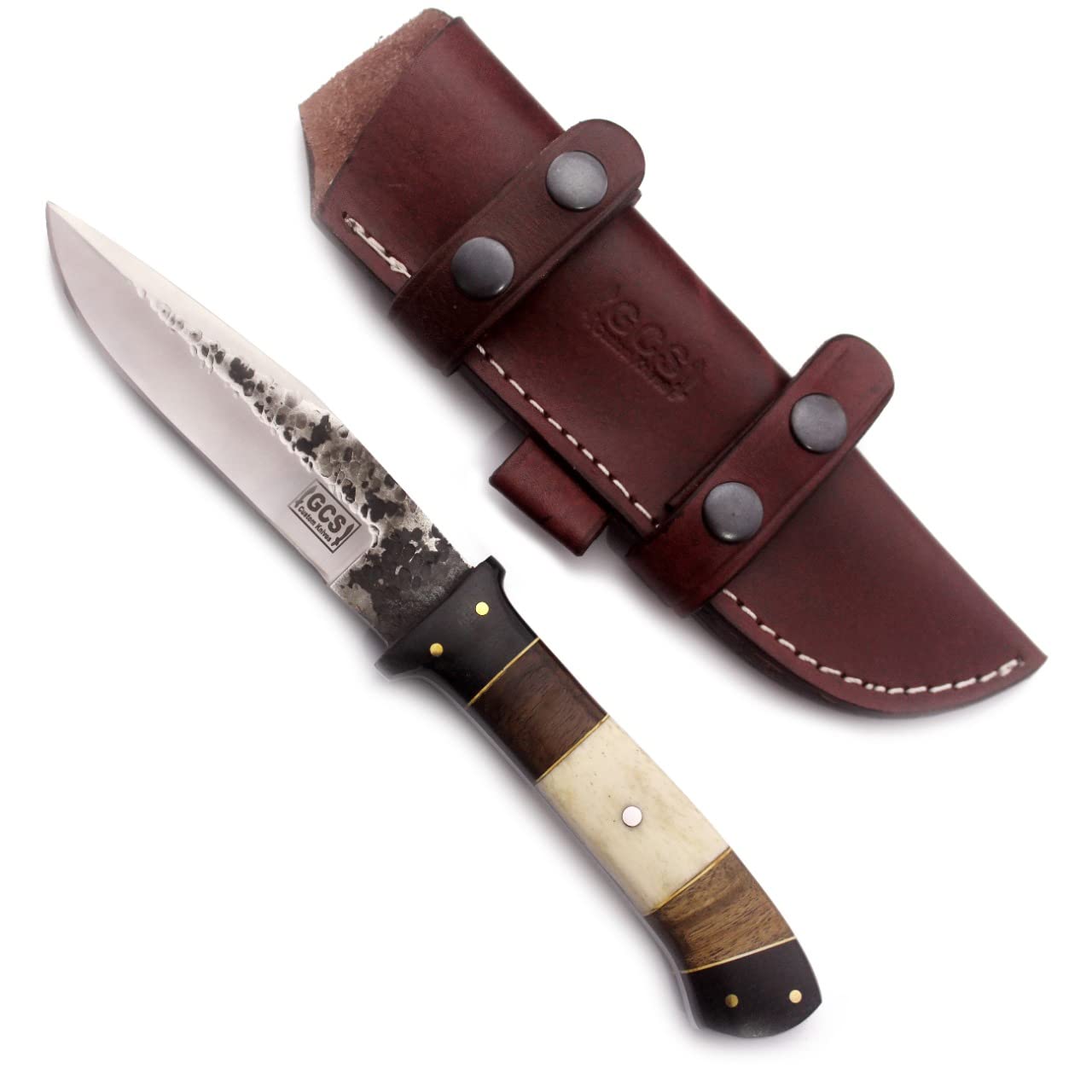 GCS Handmade Mixed Handle D2 Tool Steel Tactical Hunting Knife with leather sheath Full tang blade designed for Hunting & EDC GCS 509