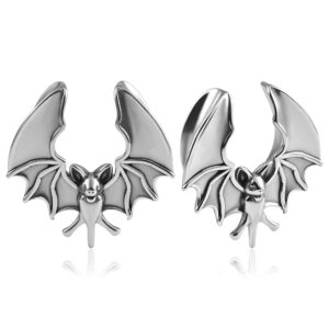 doearko 2pcs ear gauges cool bat saddle ear plugs tunnels 316 stainless steel hypoallergenic earrings gauges for ears expander body piercing jewelry (19mm(3/4"), silver)