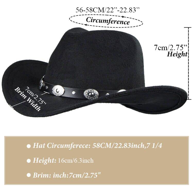 Eohak Shapeable Western Cowboy Hat for Men Women Fedoras Wool Cap Felt Cowgirl Jazz Hats with Silver Canyon M-L