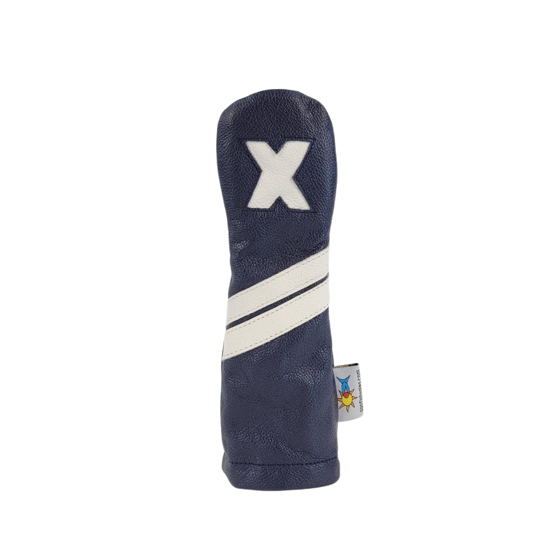 Sunfish Navy Blue and White Leather Golf Club Headcover Set 1-3-X Driver Fairway Hybrid