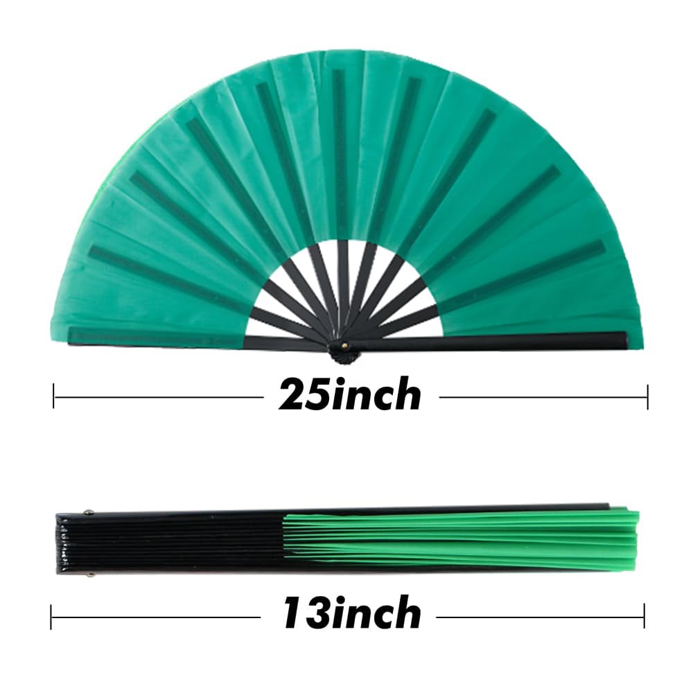 Gionforsy 4pcs Clap Fan Fabric Large Folding Fan Chinese Tai Chi Fan Set Decorative Folding Hand Fan for Festival Dance Party (Green)