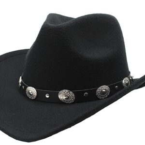 Eohak Shapeable Western Cowboy Hat for Men Women Fedoras Wool Cap Felt Cowgirl Jazz Hats with Silver Canyon M-L