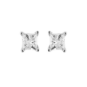 Beyond Brilliance Diamonds 1/4 Carat Princess Cut Natural Diamond Stud Earrings for Women |Push Back Sterling Silver Earring Fine Jewelry for Her, Gift Box Included