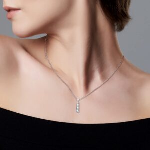 DYUNQ Moissanite Necklace Sterling Silver, Lab Created Diamond Necklaces for Women White Gold Plated 3 Stone Pendant, 18 to 20 Inch