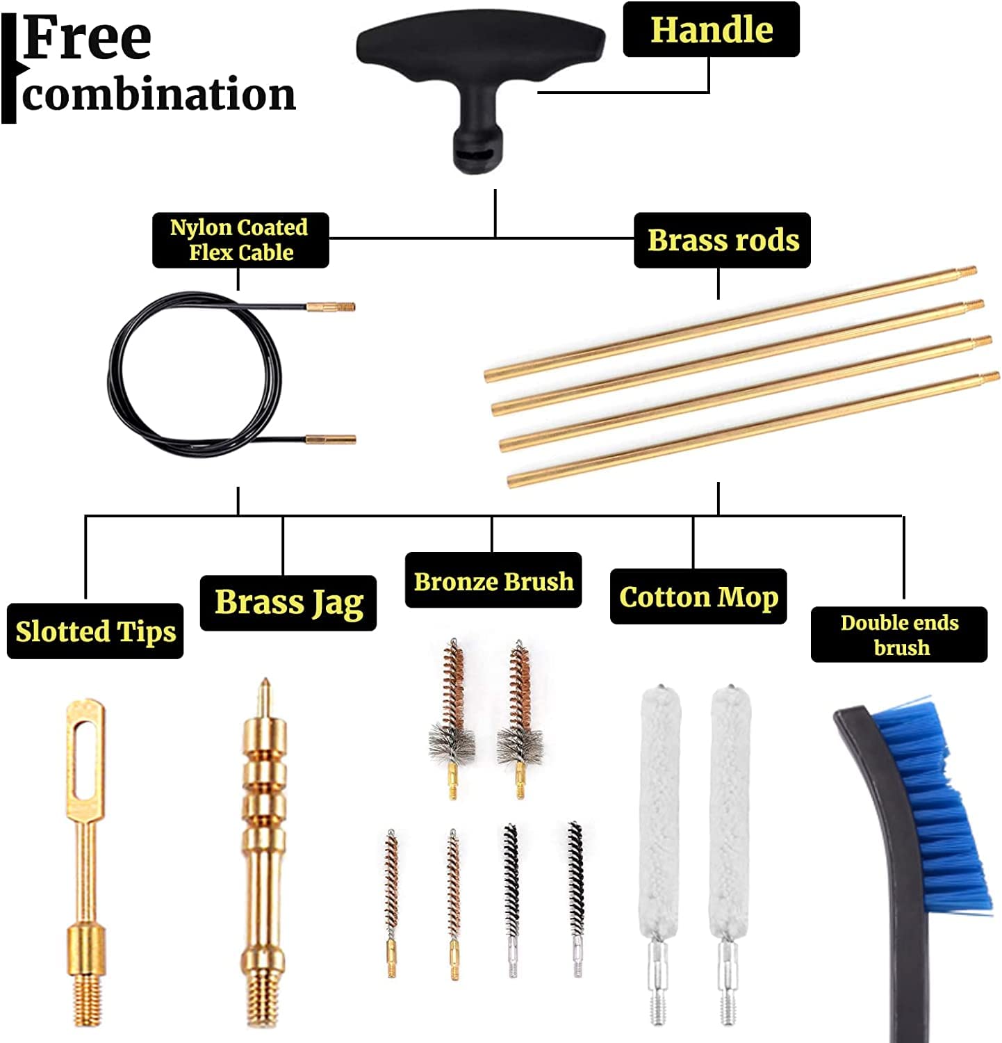 BOOSTEADY Gun Cleaning Kit .22 Cleaning kit with Bore Chamber Brushes Cleaning Kit, Brass Cleaning Rod in Zippered Organizer Compact Case