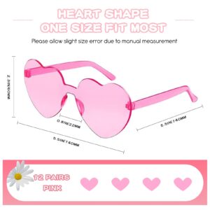 Pibupibu 12 Pack Pink Heart Sunglasses for Women, Fun Heart Shape Sunglasses Bachelorette Party, Rimless Heart Party Glasses Bulk