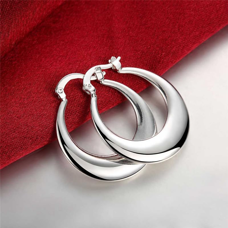 Moon Round Creole Hoop Earrings for Women 925 Sterling Silver Statement Fine Jewelry Female Gifts Fashion