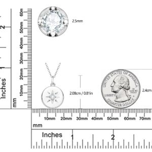 DYUNQ North Star Necklace Sterling Silver, Moissanite Lab Created Diamond Starburst Compass Disc Medallion Hypoallergenic Pendant for Women, 18 to 20 Inch, Graduation Jewelry Gifts