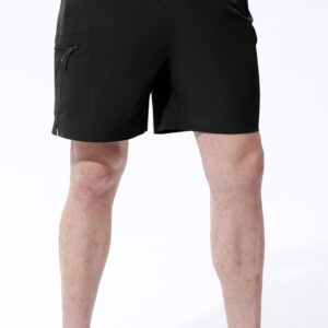 Rdruko Men's Work Hiking Shorts Lightweight Quick Dry Outdoor Cargo Shorts with Pockets(Black, US XL)