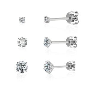 losterlo 1 pair/3 pairs clear cubic zirconia jewelry set pure titanium earrings for sensitive ears 2mm 4mm 6mm cz stud earring for women (2mm+4mm+6mm)