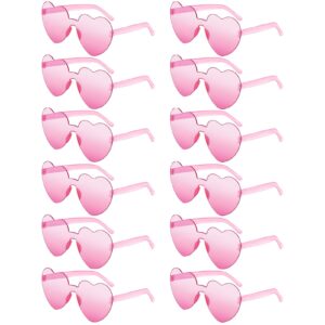 Pibupibu 12 Pack Pink Heart Sunglasses for Women, Fun Heart Shape Sunglasses Bachelorette Party, Rimless Heart Party Glasses Bulk