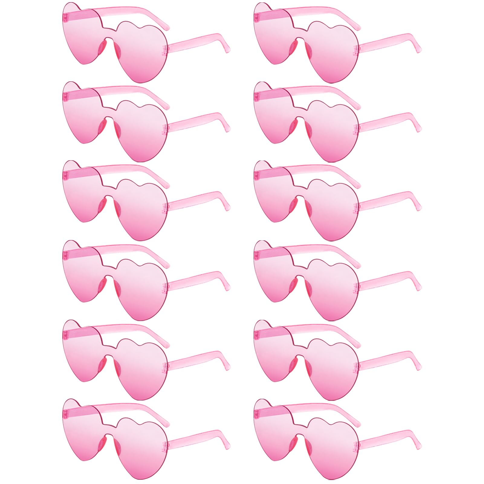 Pibupibu 12 Pack Pink Heart Sunglasses for Women, Fun Heart Shape Sunglasses Bachelorette Party, Rimless Heart Party Glasses Bulk