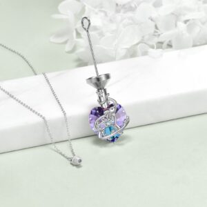 YFN Heart Crystal Urn Necklace for Ashes Cremation Jewelry Sterling Silver with Purple Blue Crystal Jewelry Gifts for Women Girls (Elephant)