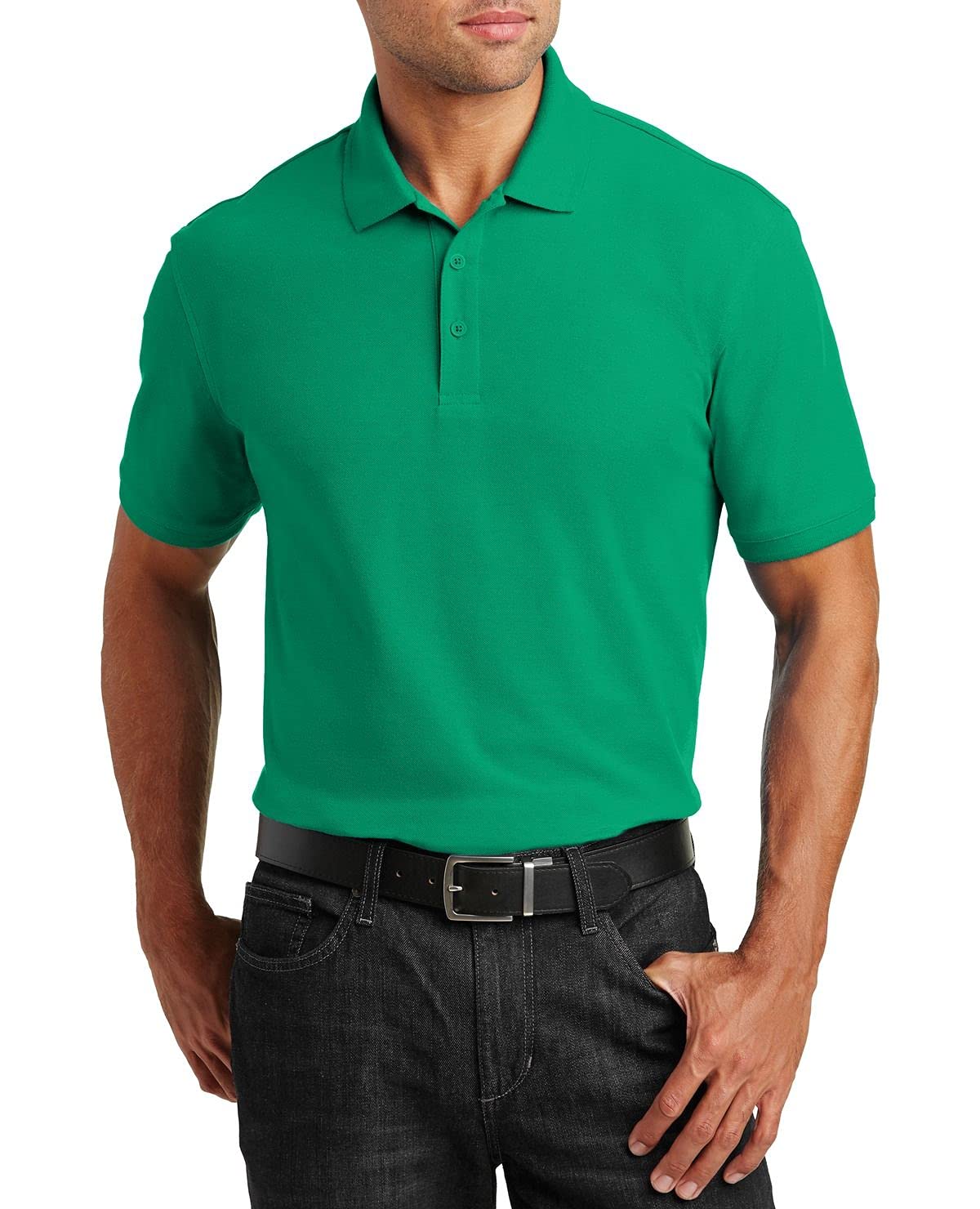 JustBlanks Men Polo Shirts Pique Polo Shirts for Men Short Sleeves 3 Button Performance Polo T Shirt - Bright Kelly Green - XL