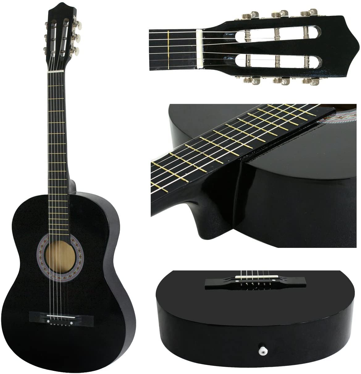 Smartxchoices 38" Kids Acoustic Guitar Bundle Kit for Starter Beginner Music Lovers, 6-String Folk Guitar with Gig Bag, Extra Set Steel Strings, Strap, Pitch Pipe and Pick, Black