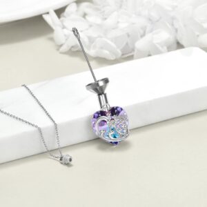 YFN Heart Crystal Urn Necklace for Ashes Cremation Jewelry Sterling Silver with Purple Blue Crystal Jewelry Gifts for Women Girls (Turtle)