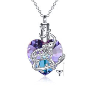 yfn heart crystal urn necklace for ashes cremation jewelry sterling silver with purple blue crystal jewelry gifts for women girls (elephant)