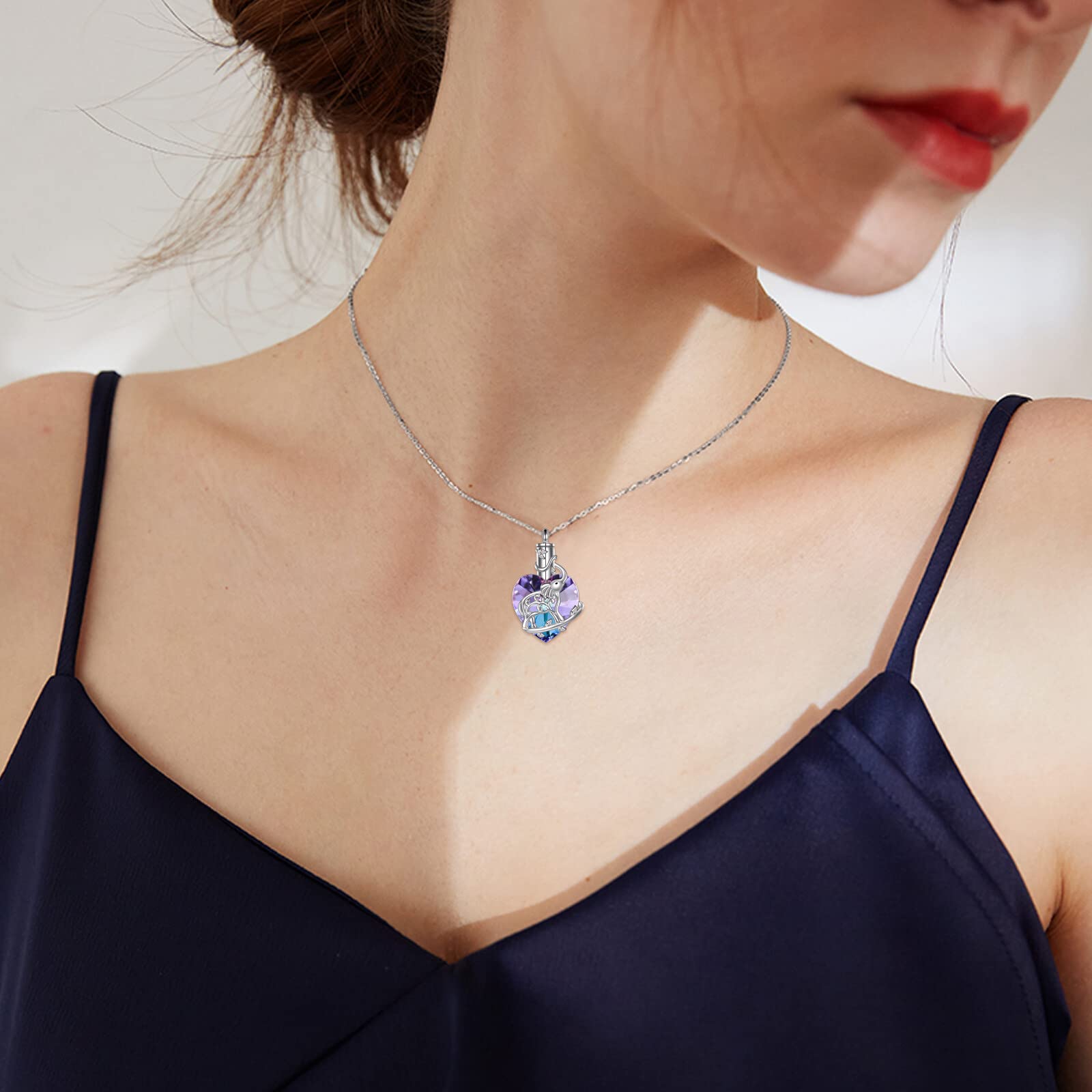 YFN Heart Crystal Urn Necklace for Ashes Cremation Jewelry Sterling Silver with Purple Blue Crystal Jewelry Gifts for Women Girls (Elephant)