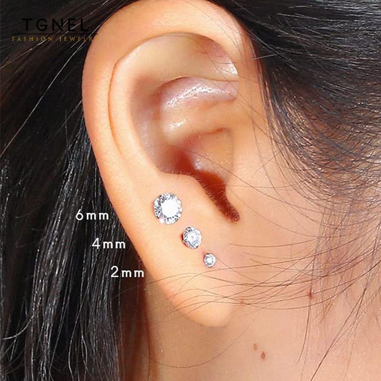 LOSTERLO 1 pair/3 pairs Clear Cubic Zirconia Jewelry Set Pure Titanium Earrings For Sensitive Ears 2mm 4mm 6mm CZ Stud Earring for Women (2mm+4mm+6mm)