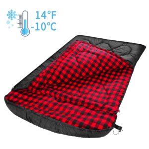 AGEMORE 0 Degree Double Sleeping Bag for Adults,Cotton Flannel Lined 2 Person Cold Weather Queen Size Sleeping Bag, Double Wide Warm Sleeping Bag for Family Winter Camping Or RV Traveling