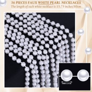 36 Pack Long Pearl Necklace Fake Pearl Necklace Bulk Costume Jewelry for Women 1920s White Faux Pearl Beaded Strand Layered Necklace Accessories for Christmas Wedding Bridal Shower Tea Birthday Decor