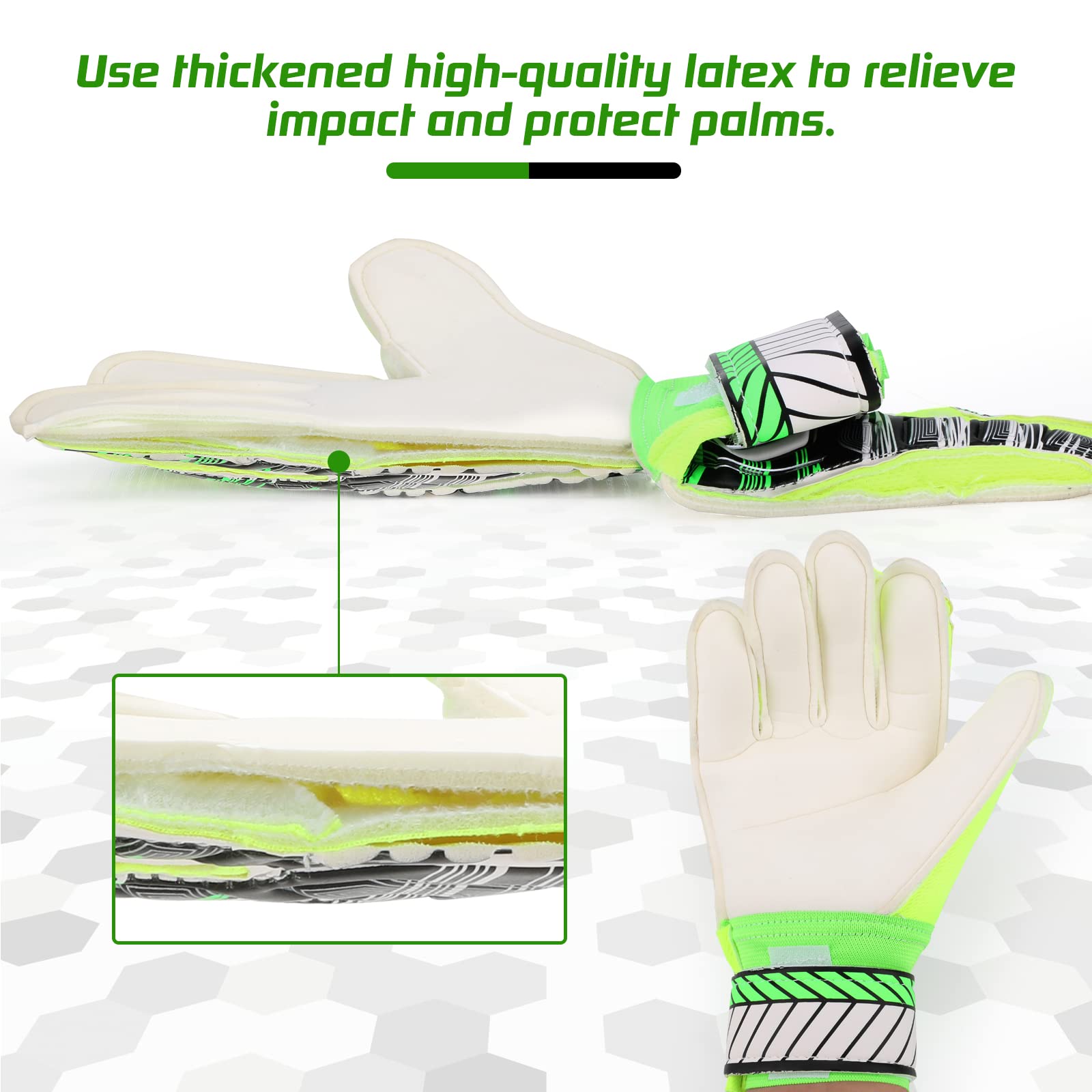 Zuuwee Soccer Goalie Gloves for Kids Size 5 Gal Youth Goalkeeper Finger Save Football Field Player Keeper Boys Girls Professional Protection Goaly Predator Glove 8-12 (Black and Green)