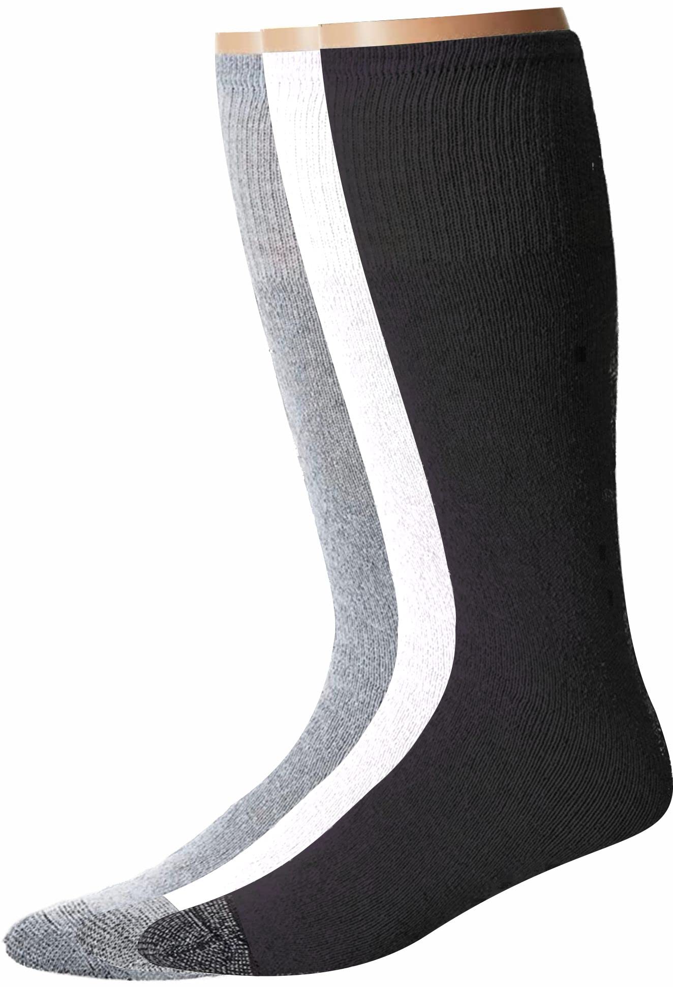 Diamond Star Tube Socks Men 6 Pairs Premium Cushion Cotton Over The Calf Athletic Knee High Socks For Men 13-16 (Multi Colors 2 Black,2 Grey,2 White)