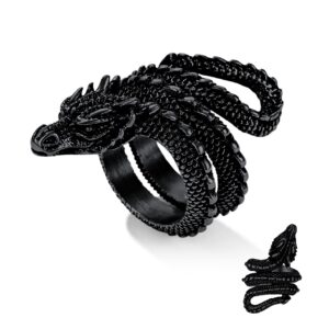 bestyle black dragon ring for women men cool rings dragon jewelry gothic punk finger rings fashion halloween costumes for women, size 12