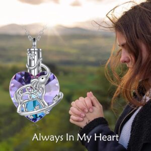 YFN Heart Crystal Urn Necklace for Ashes Cremation Jewelry Sterling Silver with Purple Blue Crystal Jewelry Gifts for Women Girls (Elephant)