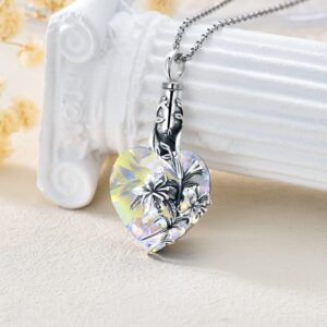 TOUPOP Lily Urn Necklace Heart Cremation Jewelry for Ashes 925 Sterling Silver Flower Pendant Necklaces with Crystal w/Funnel Filler Memorial Keepsakes Jewelry Gifts for Women Girls