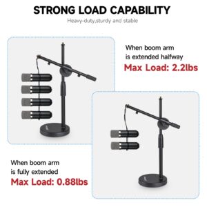 Microphone Stand Desk Adjustable Desktop Microphone Stand with Boom Arm Upgraded 3 in 1 Table Phone/Mic Stand with Microphone Clip,Cell Phone Clip,3/8" to 5/8" Adapter for Blue Yeti,Shure,Other Mic