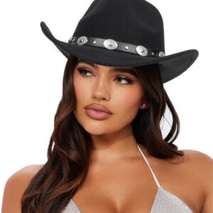 Eohak Shapeable Western Cowboy Hat for Men Women Fedoras Wool Cap Felt Cowgirl Jazz Hats with Silver Canyon M-L