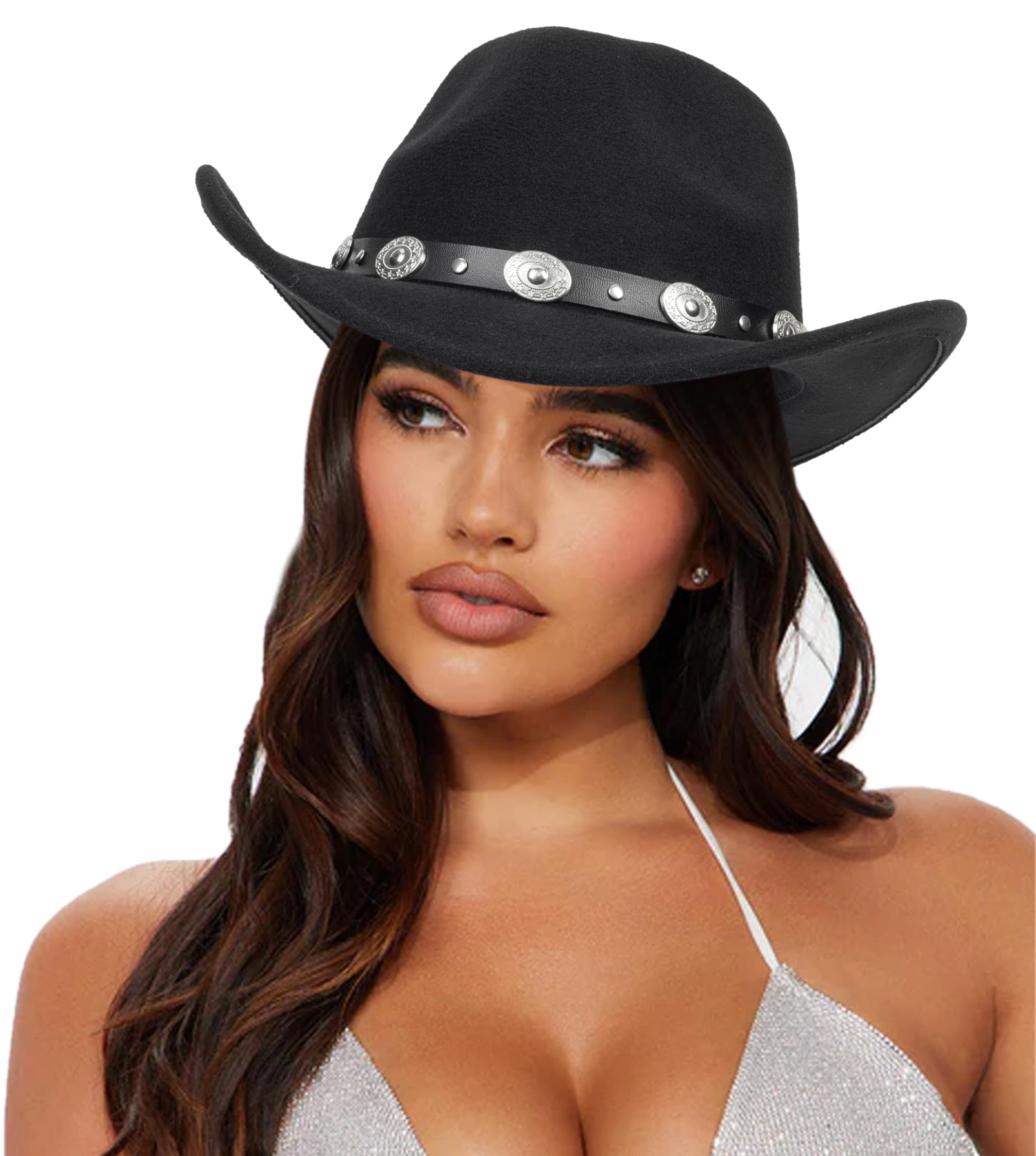 Eohak Shapeable Western Cowboy Hat for Men Women Fedoras Wool Cap Felt Cowgirl Jazz Hats with Silver Canyon M-L