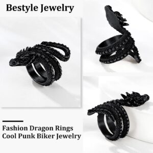 Bestyle Black Dragon Ring for Women Men Cool Rings Dragon Jewelry Gothic Punk Finger Rings Fashion Halloween Costumes for Women, Size 12