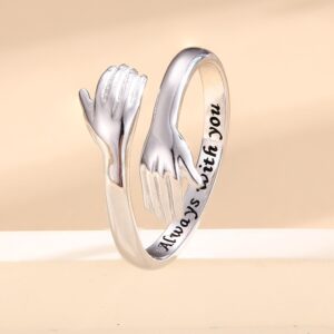 YADOCA 925 Sterling Silver Hug Ring for Women Adjustable Hugging Hands Open Love Promise Friendship Ring Always With You