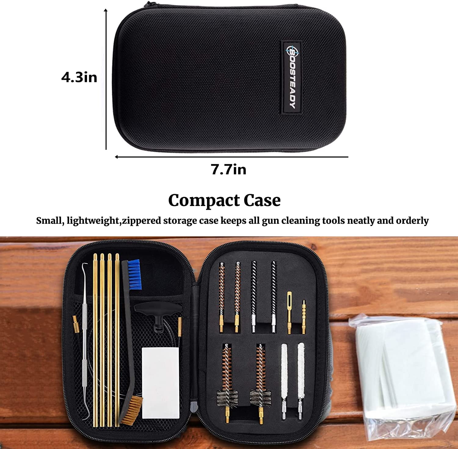 BOOSTEADY Gun Cleaning Kit .22 Cleaning kit with Bore Chamber Brushes Cleaning Kit, Brass Cleaning Rod in Zippered Organizer Compact Case