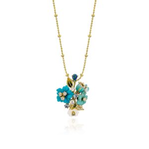 anthia jewelry womens 925 sterling silver cute floral flowers classy sparky bling cubic zirconia dainty fashion statement lovely elegant accessory hanging pendant choker necklace, turquoise blue