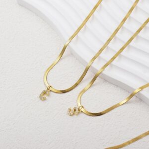 Gold Initial Necklaces For Women Trendy,Dainty 18k Gold Plated Charm Choker Necklace For Women Herringbone Chain Necklaces Jewelry A