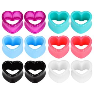 Qmcandy 6 Pairs Acrylic Heart Shape Ear Tunnels Plugs Colorful Gauges for Ears 00g