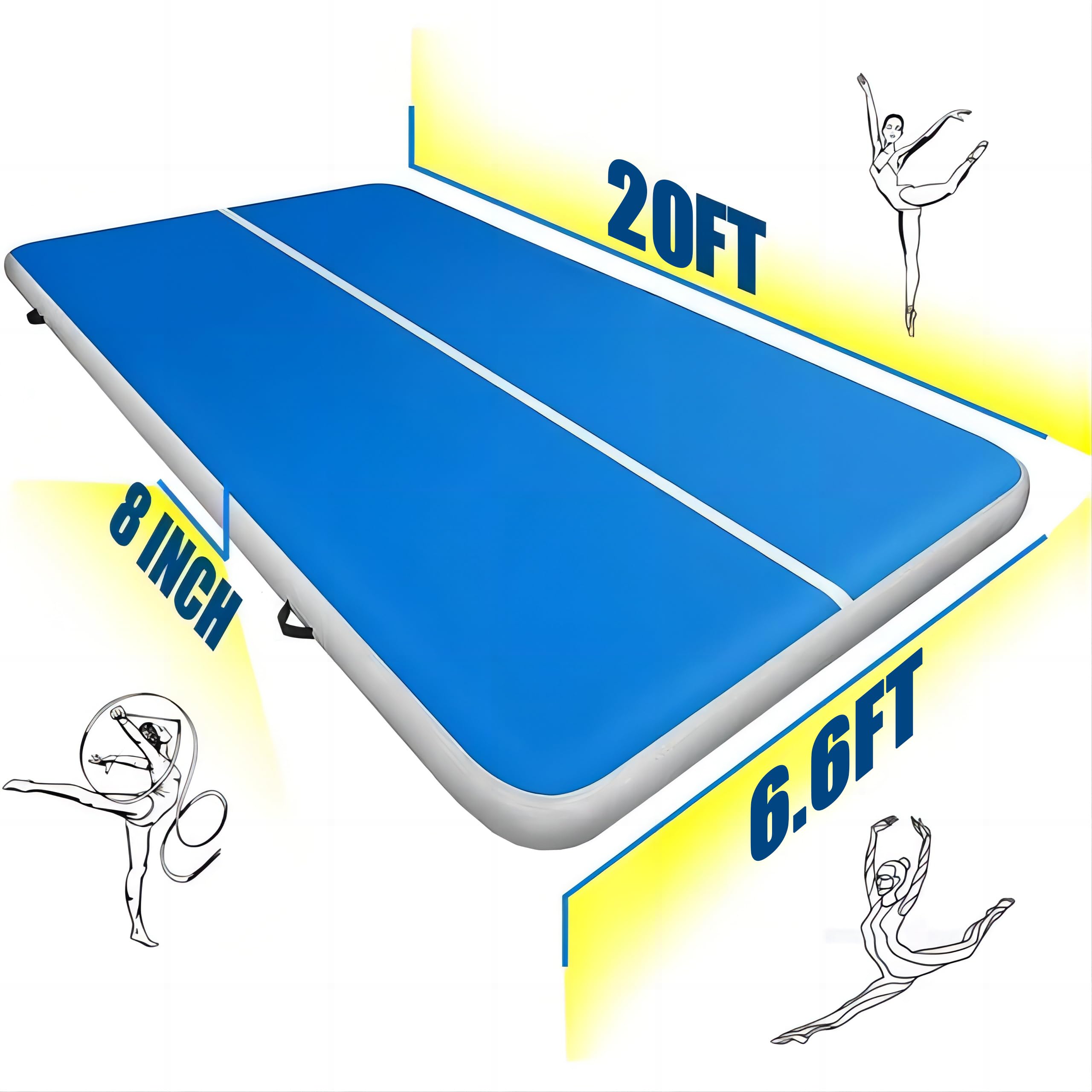 Erweater 20FTx6.6FTx 8INCH Air Gymnastics Track MatThickness, Gymnastics Tumbling Air Mat Inflatable Tumble Track, for Tumble/Gym/Training/Yoga/Exercise/Cheerleading/Water, with Electric Air Pump