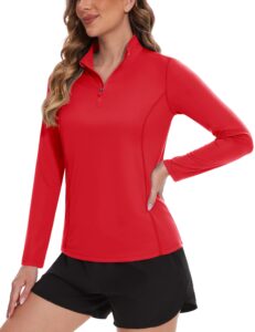 tacvasen women's athletic shirts red quarter zip pullover womens uv protection shirts rash guard for women quick dry, l