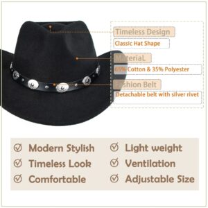 Eohak Shapeable Western Cowboy Hat for Men Women Fedoras Wool Cap Felt Cowgirl Jazz Hats with Silver Canyon M-L