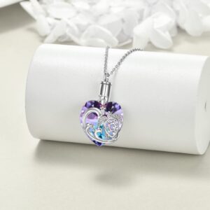 YFN Heart Crystal Urn Necklace for Ashes Cremation Jewelry Sterling Silver with Purple Blue Crystal Jewelry Gifts for Women Girls (Turtle)