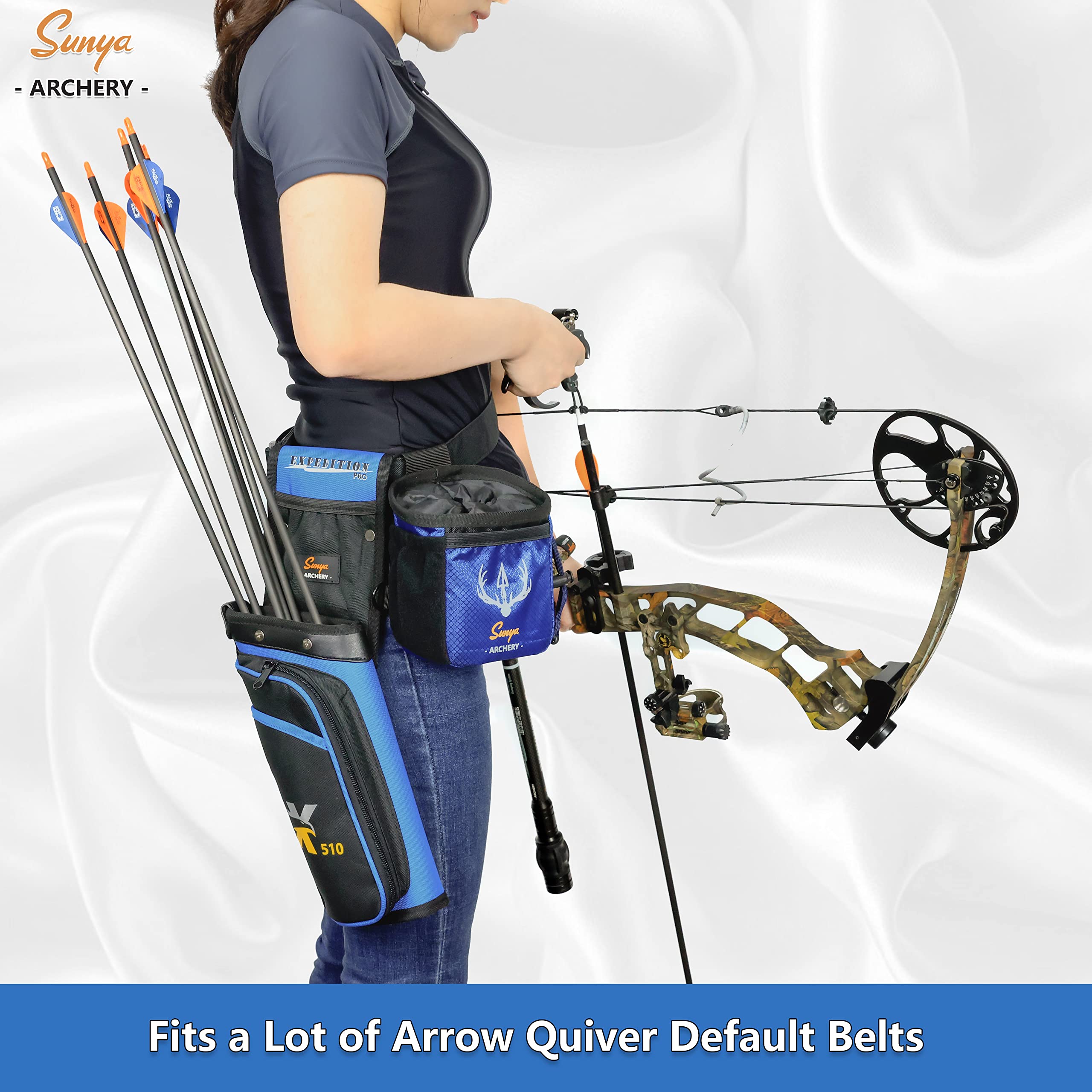 SUNYA Archery Bow Release Pouch | Finger Tab Bag, Multiple Pockets for Archery Aids Accessories, Fit for Arrow Quiver Belt with Quick Drawstring Closure (Dark Grey)