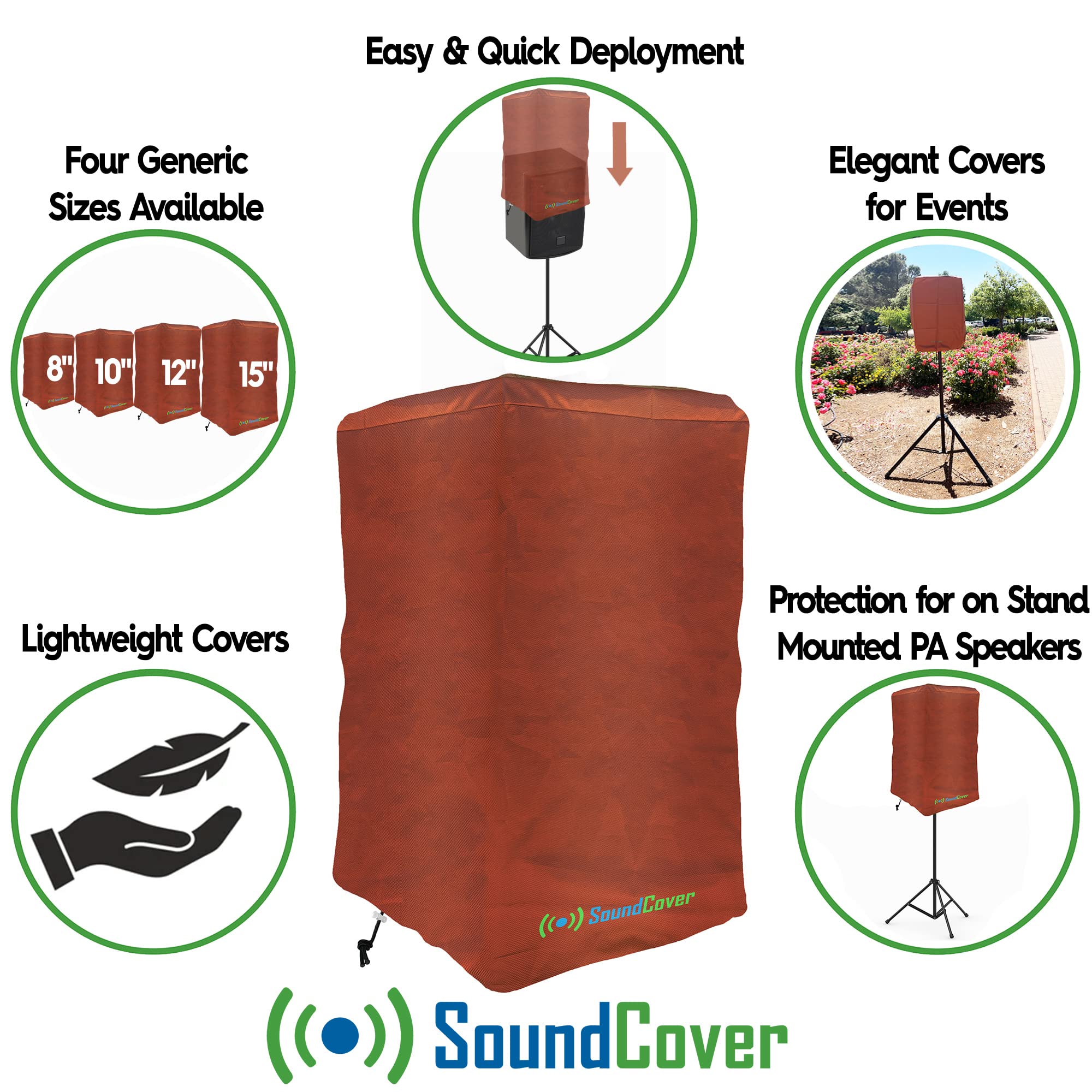 12 Inch PA/DJ Lightweight Powered Speaker Cover Bag in Brown for Stand Mounted Speakers - Over The top fit, Water Resistant (not Waterproof), 50 UV Protection