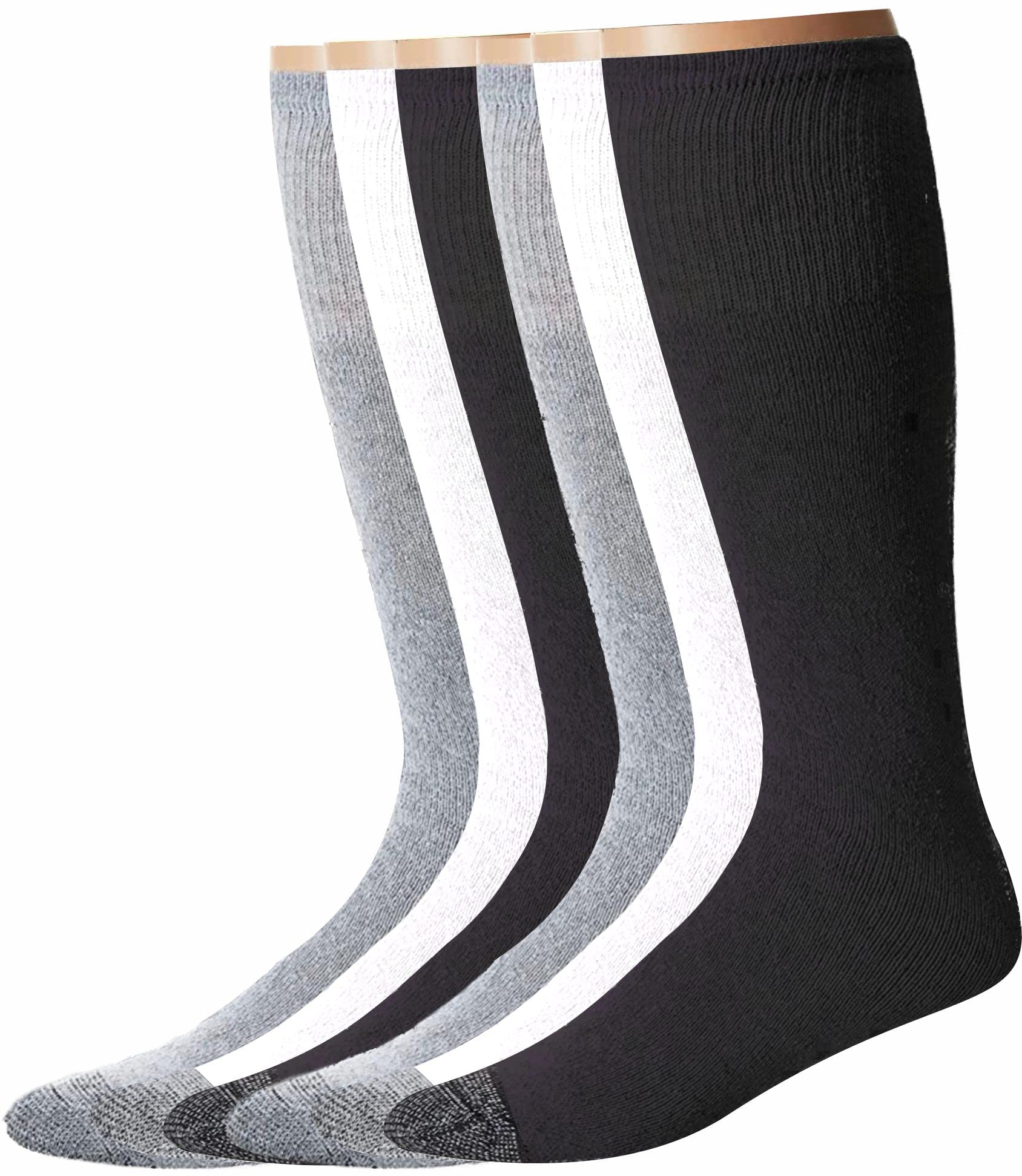 Diamond Star Tube Socks Men 6 Pairs Premium Cushion Cotton Over The Calf Athletic Knee High Socks For Men 13-16 (Multi Colors 2 Black,2 Grey,2 White)