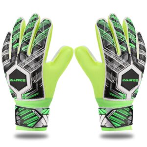 Zuuwee Soccer Goalie Gloves for Kids Size 5 Gal Youth Goalkeeper Finger Save Football Field Player Keeper Boys Girls Professional Protection Goaly Predator Glove 8-12 (Black and Green)