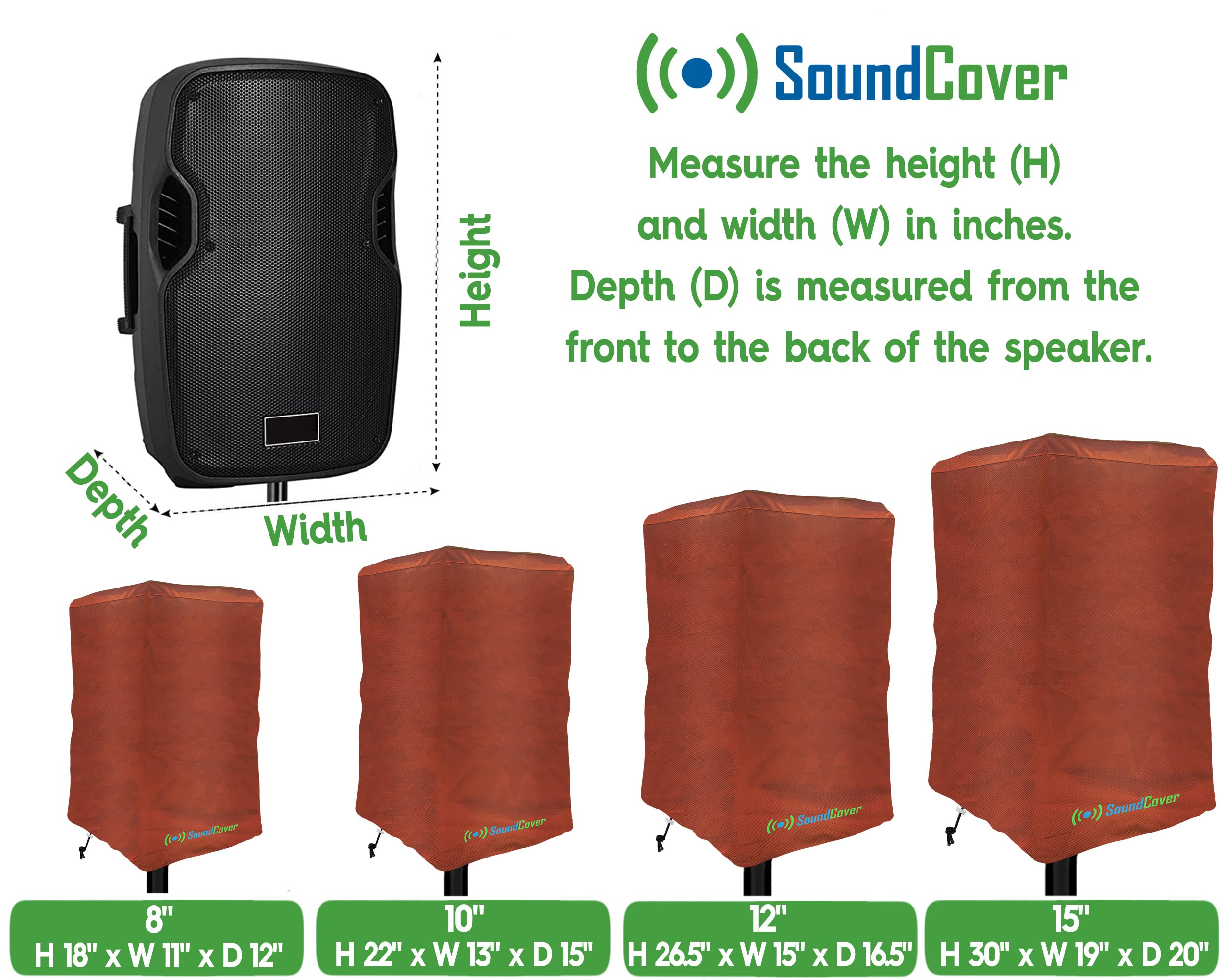 12 Inch PA/DJ Lightweight Powered Speaker Cover Bag in Brown for Stand Mounted Speakers - Over The top fit, Water Resistant (not Waterproof), 50 UV Protection